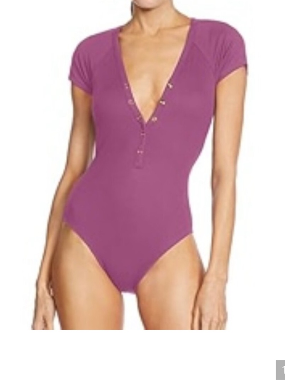 Robin Piccone Plum Short-Sleeve Deep V Bodysuit